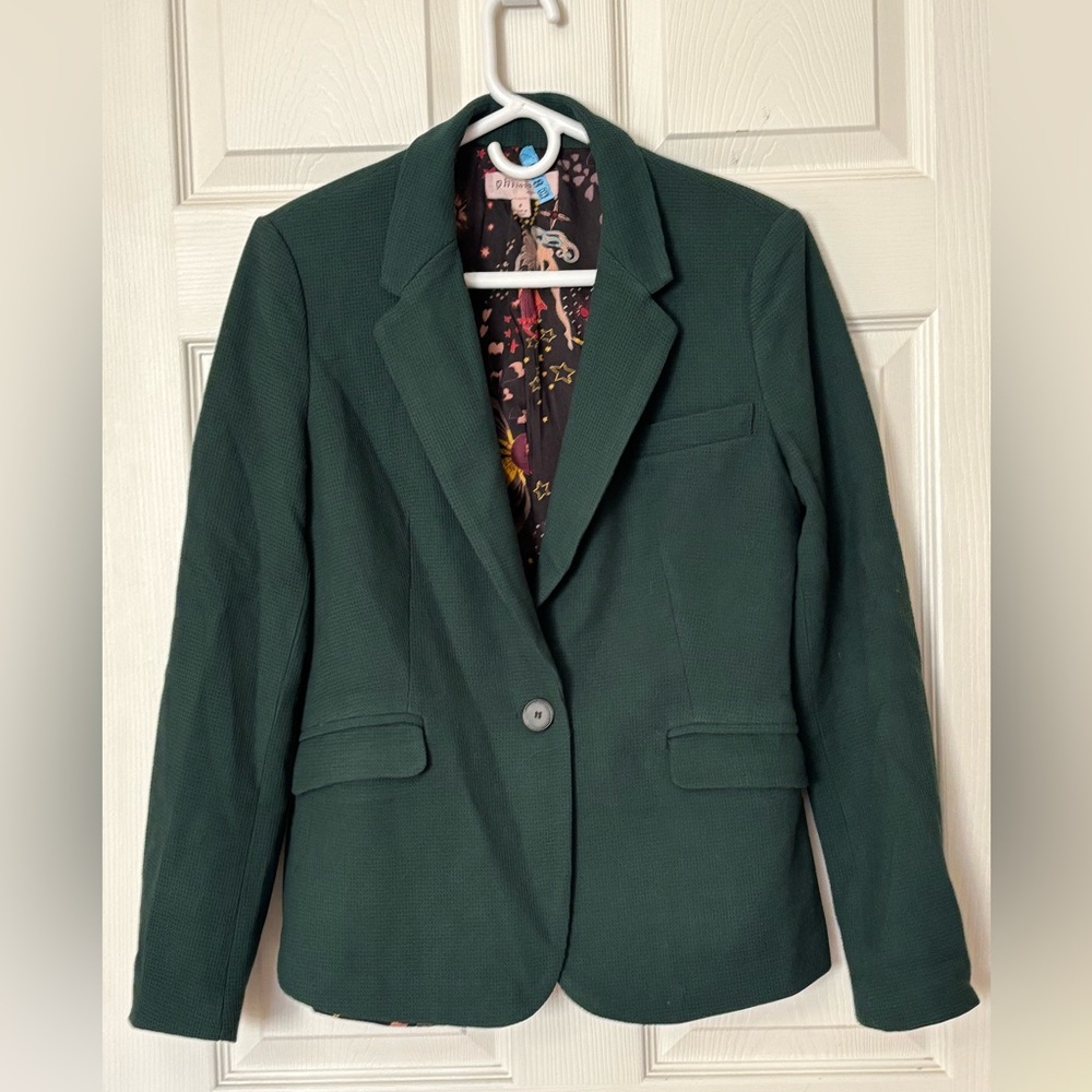 Philosophy Womens Size 6 Green Waffle Knit Celestial Print Lined Blazer Jacket